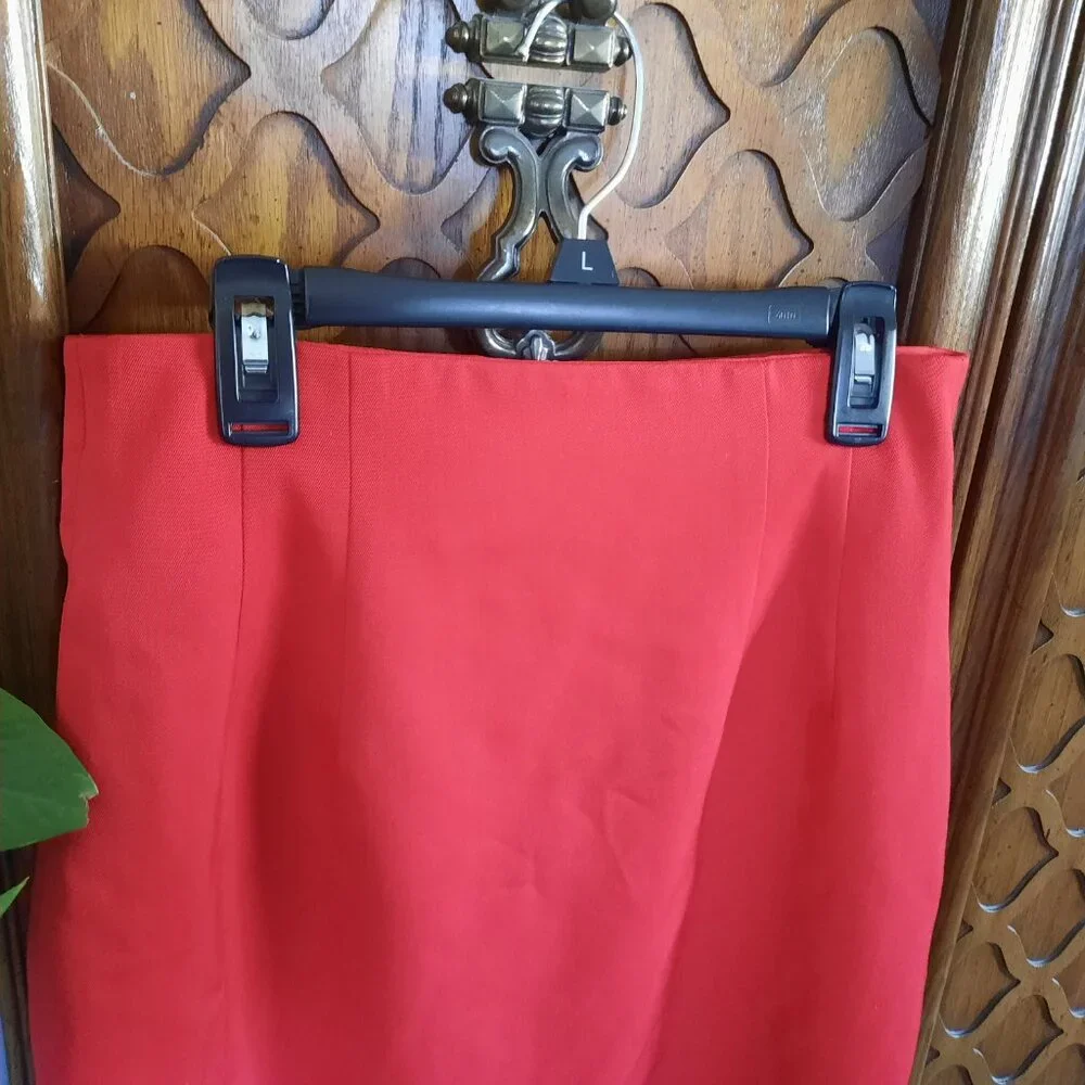 Vintage 90s Structured Shift Pencil Wool Skirt - Red, Size S - Picture 3 of 16